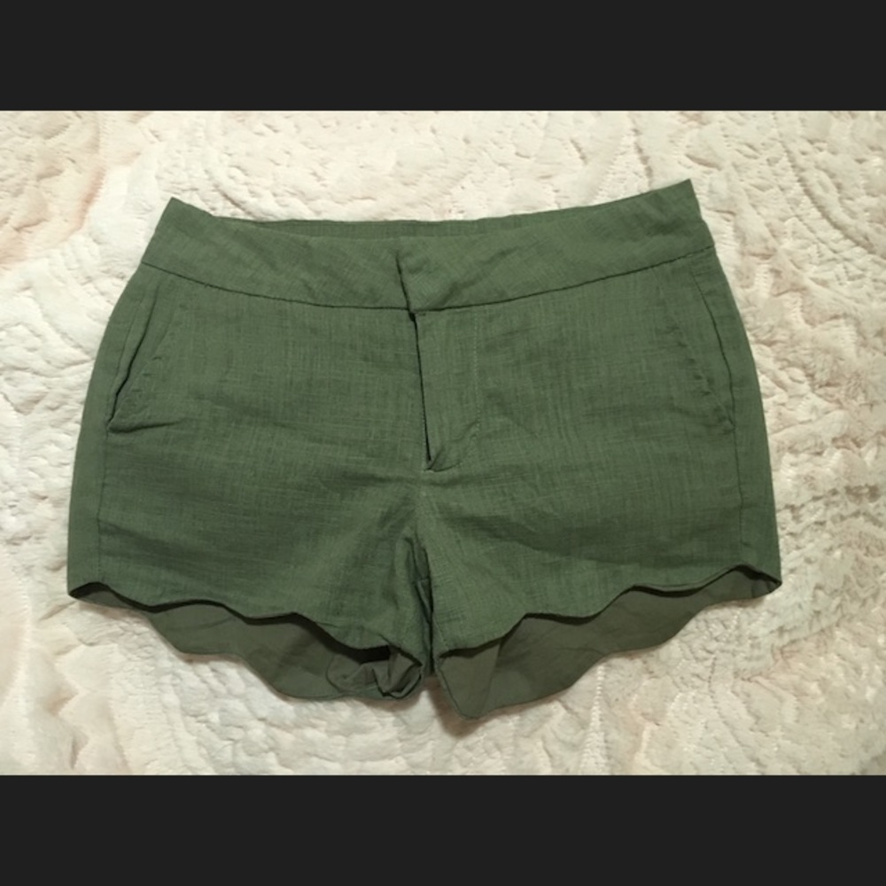 Olive Green Scalloped Shorts